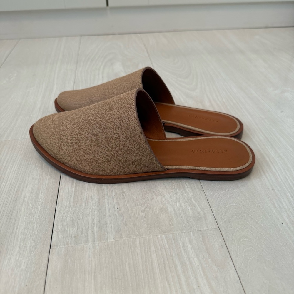 All Saints Rick Tan Leather Slip-On Mules - Picture 4 of 7